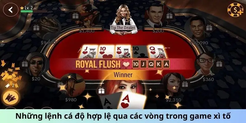 Những lệnh cá độ hợp lệ qua các vòng trong game xì tố